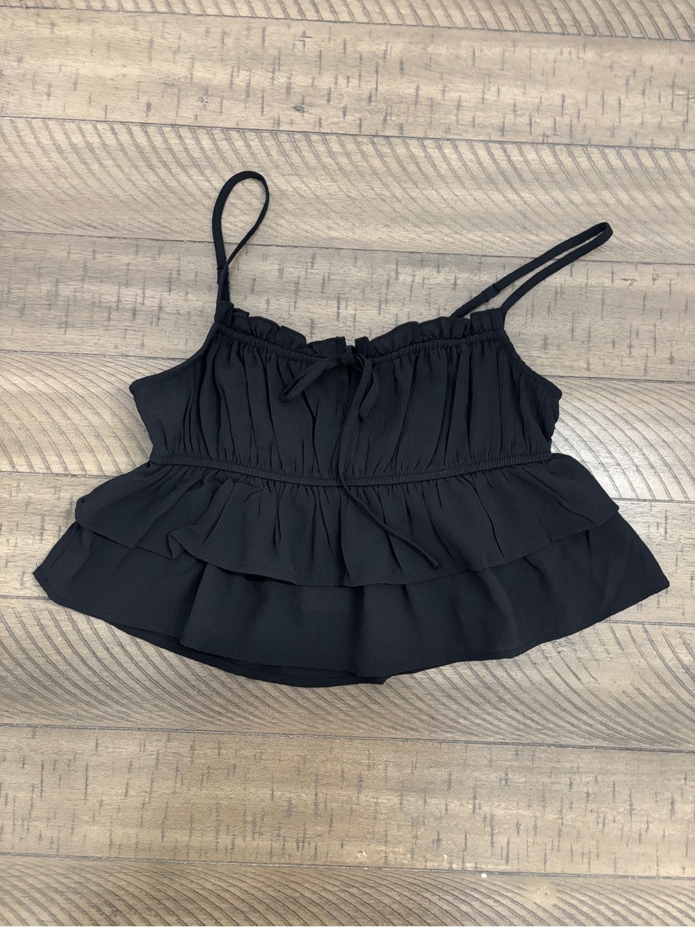 wild fable Black Ruffle Tiered Spaghetti Strap Crop Top